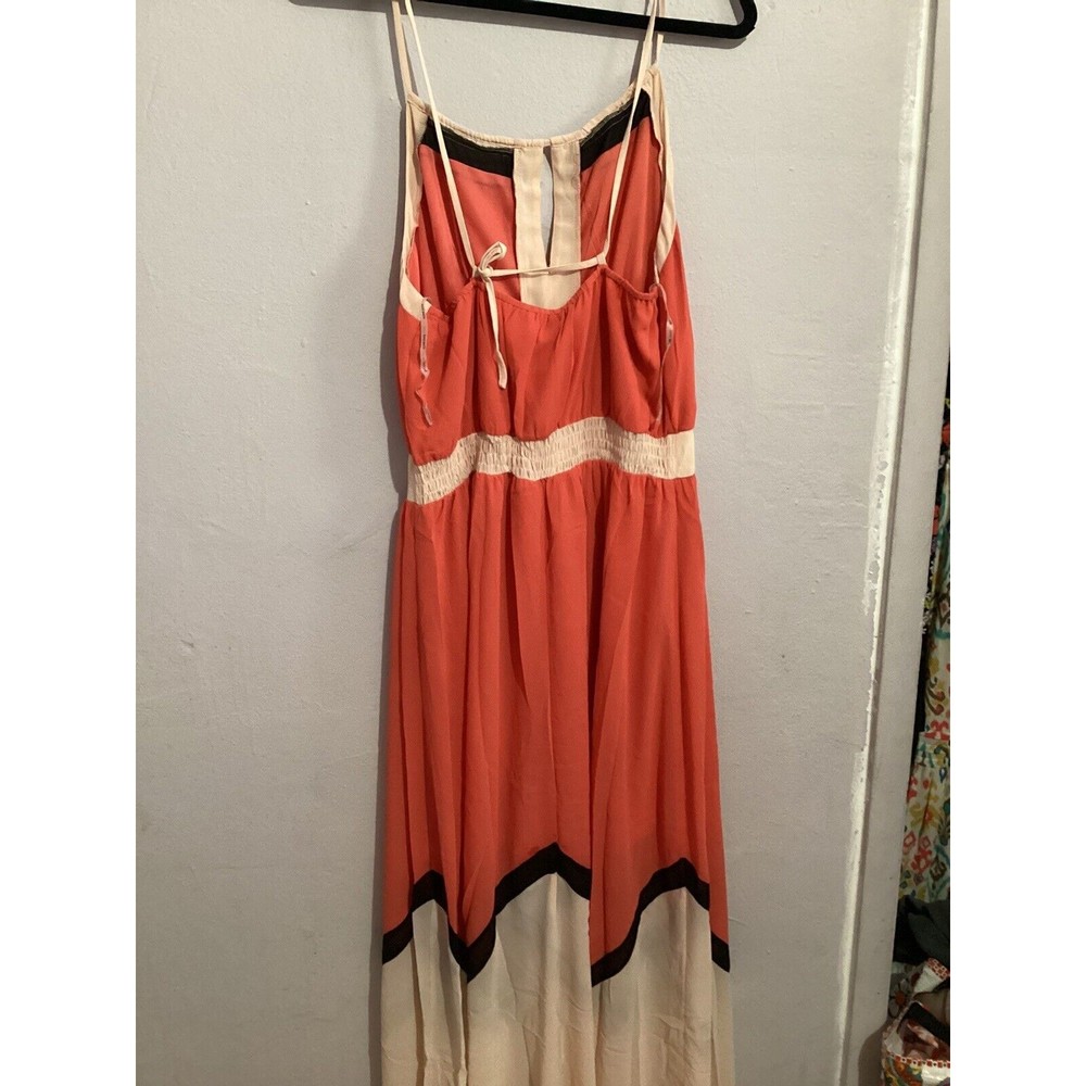 LUCY PARIS Maxi Dress Orange Cream ColorBlock halter spaghetti straps Sz L - Picture 7 of 11
